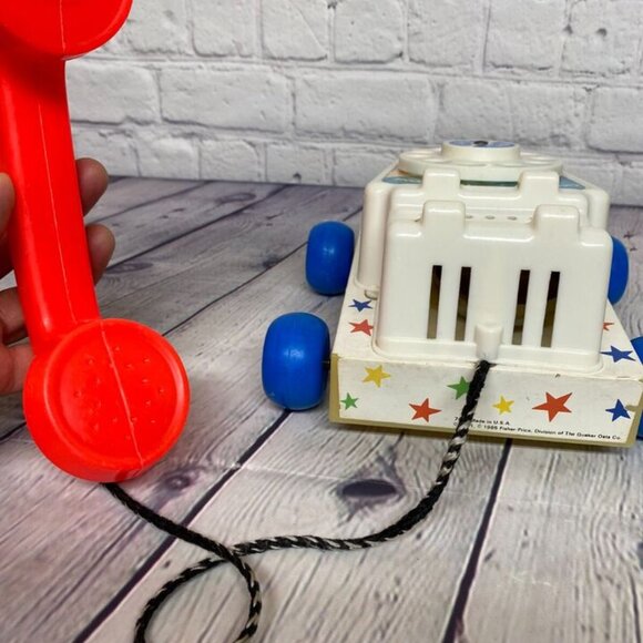Vintage Fisher Price Pull Toy 1985 Chatter Phone 747 Telephone Moving Eyes Works - Picture 8 of 8